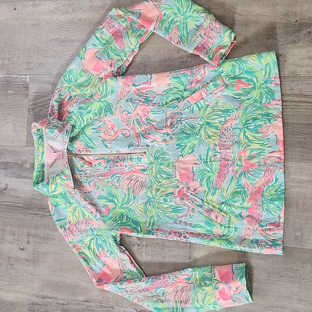 Lilly Pulitzer Womens UPF50+ Skipper Popover Elephant Flamingo pullover XXS